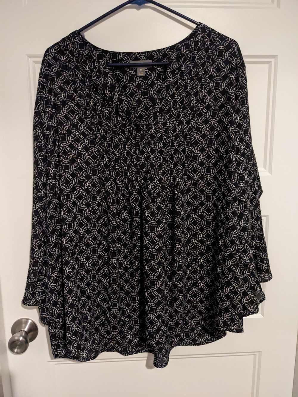 Style & Co. Black White Geometric Circle Print Blouse 2X